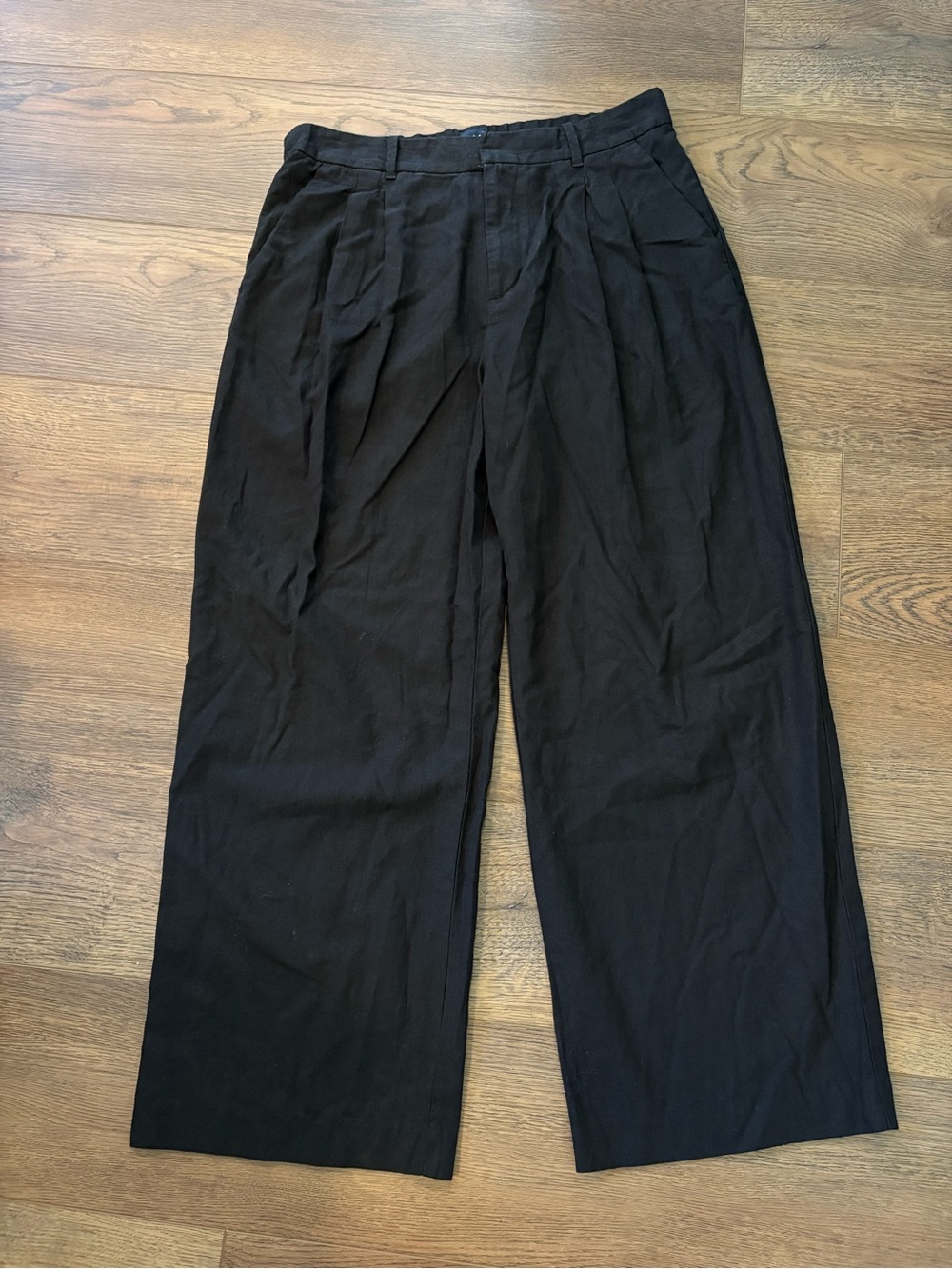 Gap Black 365 Highrise linen blend Pleated Wide-Leg Pants size 10 Petite